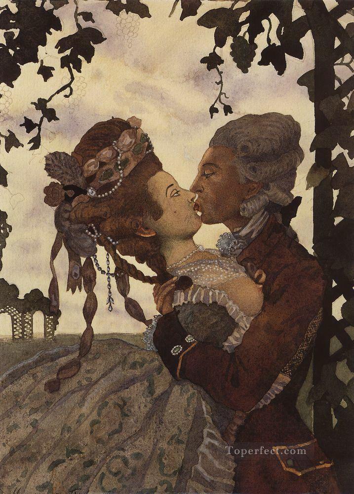 the kiss 1 Konstantin Somov Oil Paintings